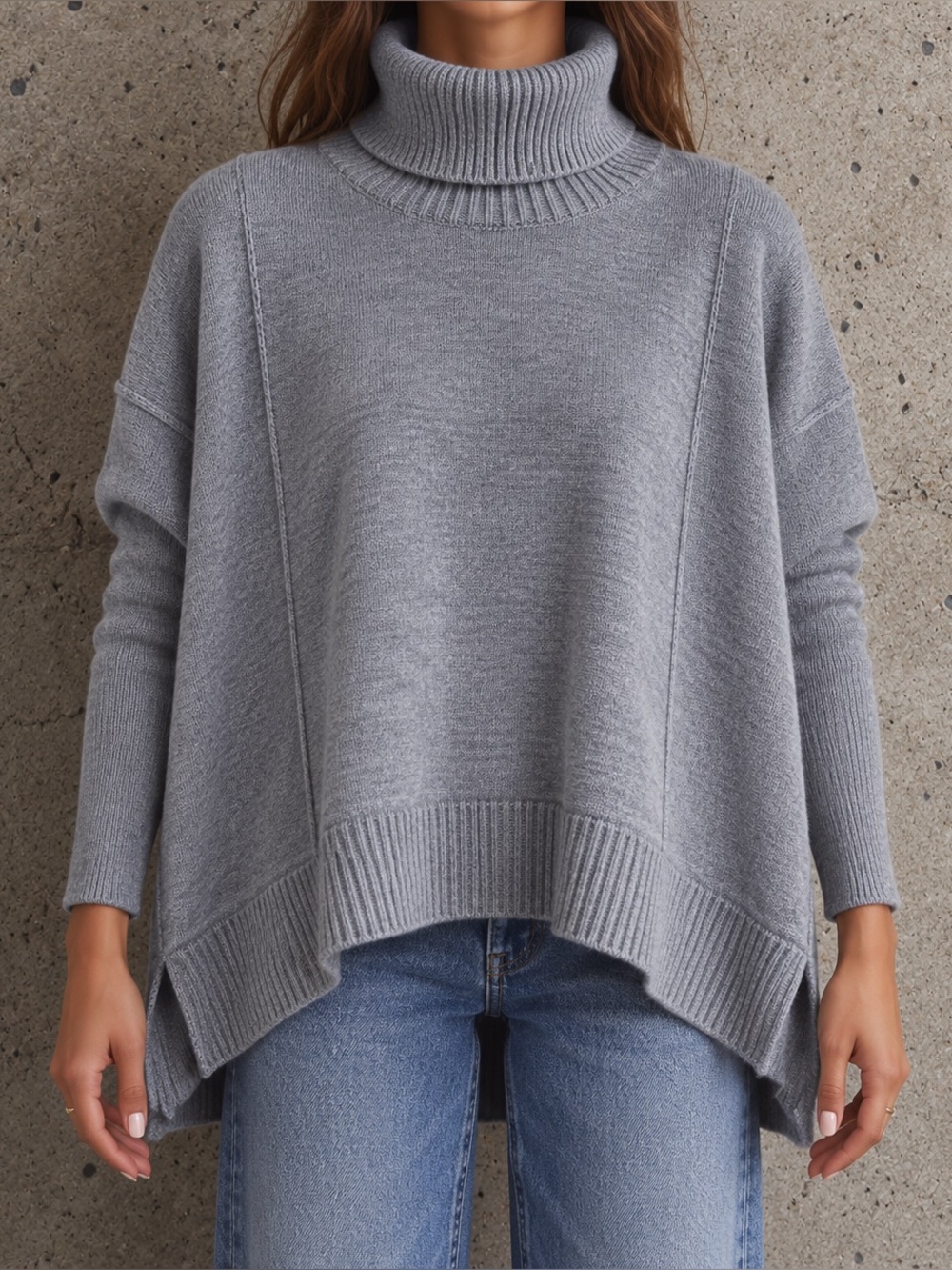 Vintage Gap Oversized Gray Turtleneck Poncho Sweater M Fall Cozy